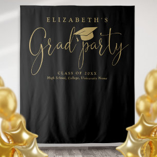 Black And Gold Graduation Party Photo Backdrop Tapestry