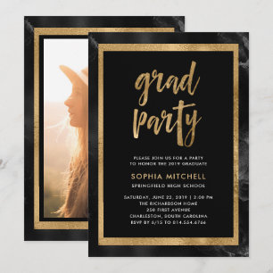 Black and Gold   Graduation Party Photo Invitation