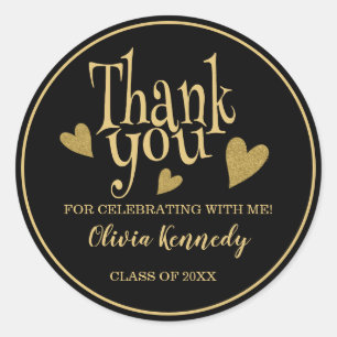 Black And Gold Graduation Party Thank You Classic Round Sticker