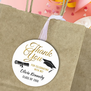 Black And Gold Graduation Party Thank You Favor Classic Round Sticker