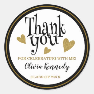 Black And Gold Graduation Party Thank You Favour Classic Round Sticker