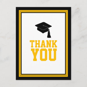 Black and Gold Graduation Party Thank You Postcard