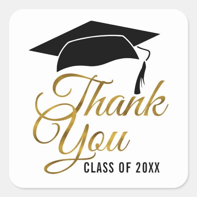 Black And Gold Graduation Thank You Class Of 2025 Square Sticker (Front)