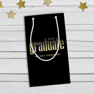 Black and Gold Graduation Typography Custom Small Gift Bag