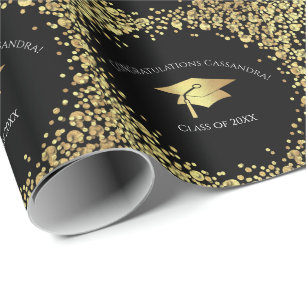 Black and Gold Graduation Wrapping Paper