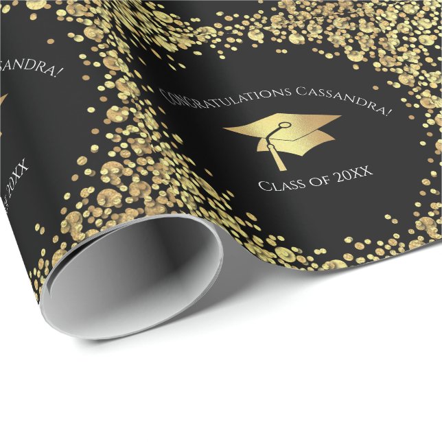 Black and Gold Graduation Wrapping Paper (Roll Corner)