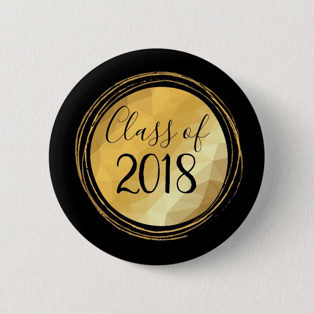 Black and gold gradutation class 6 cm round badge (Front)