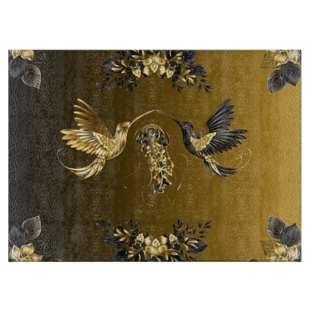 Black and Gold Graphic Art, Lux Abstract Design Cutting Board (Front)