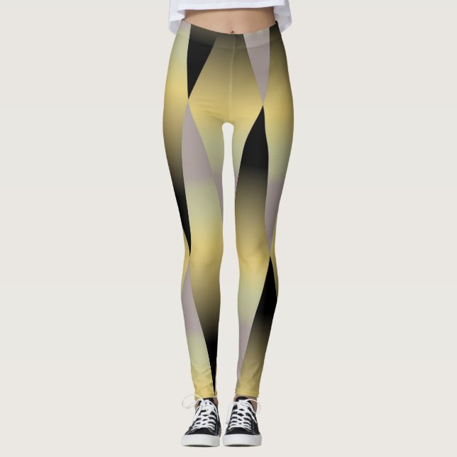 black and gold gray geometric cool Leggings (Front)