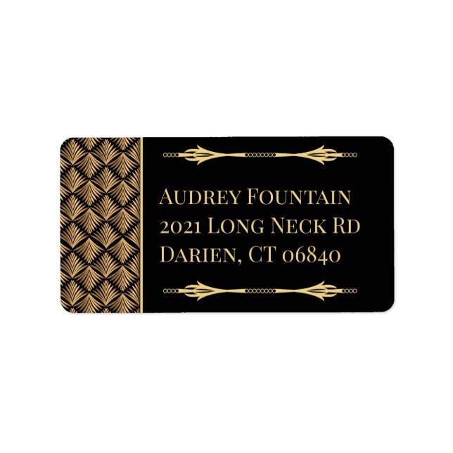 Black and Gold Great Gatsby Elegant Art Deco Label (Front)