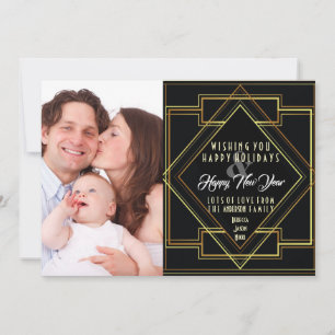 black and gold great gatsby holiday photo card