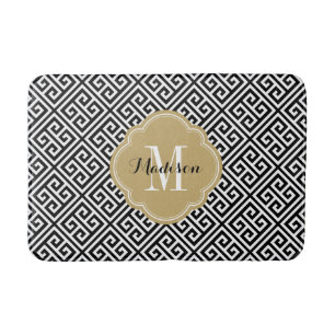Black and Gold Greek Key Monogram Bath Mat