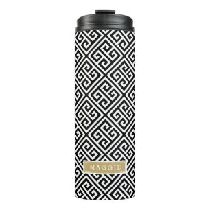 Black and Gold Greek Key Monogram Thermal Tumbler