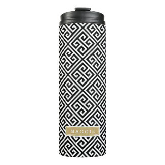 Black and Gold Greek Key Monogram Thermal Tumbler