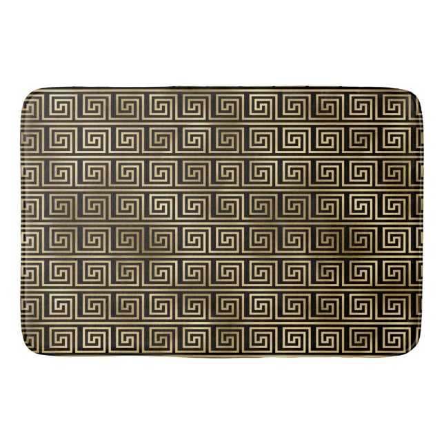 Black and Gold Greek Key Pattern  Bath Mat (Front)