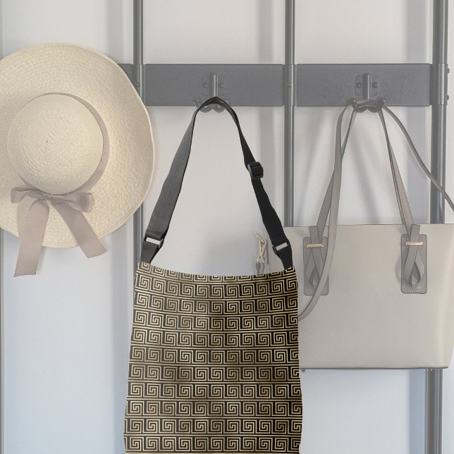 Black and Gold Greek Key Pattern   Crossbody Bag (Creator Uploaded)