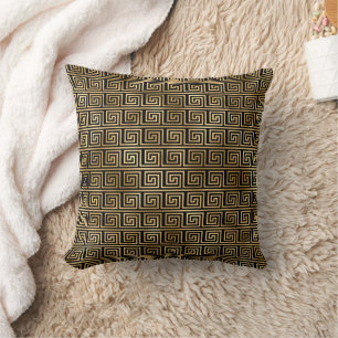 Black and Gold Greek Key Pattern Cushion