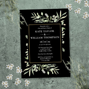 Black And Gold Greenery Rehearsal Dinner Invitation