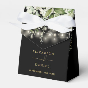 Black And Gold Greenery String Lights Wedding Favour Box