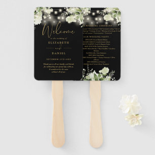 Black And Gold Greenery Wedding Program Heart Hand Fan