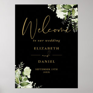 Black And Gold Greenery Wedding Welcome Sign