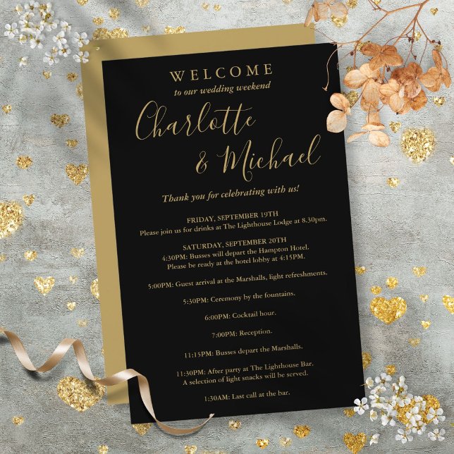 Black And Gold Guest Wedding Weekend Program (Black And Gold Guest Wedding Weekend Program)