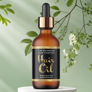 Black and Gold Hair Oil Bottle Label