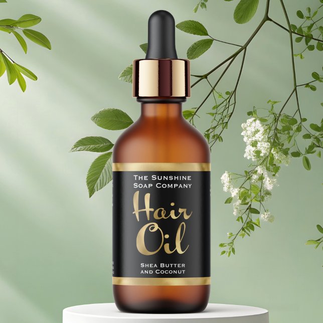 Black and Gold Hair Oil Bottle Label (Creator Uploaded)