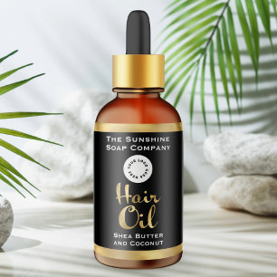 Black and Gold Hair Oil Bottle Label with logo