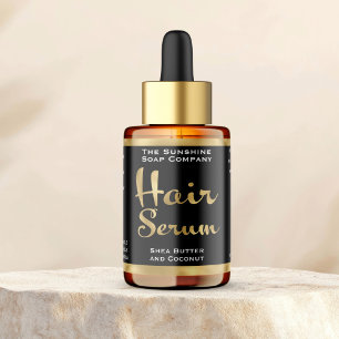Black and Gold Hair Serum Bottle Label