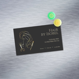 Black and Gold Hair Stylist Magnetic Business Card