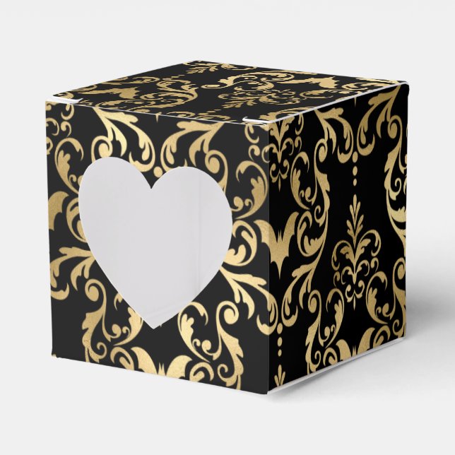 Black and Gold Halloween Damask Favour Box (Front Side)