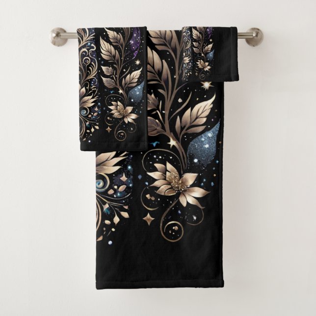 Black And Gold Hand Tattoo Bath Towel Set (Insitu)
