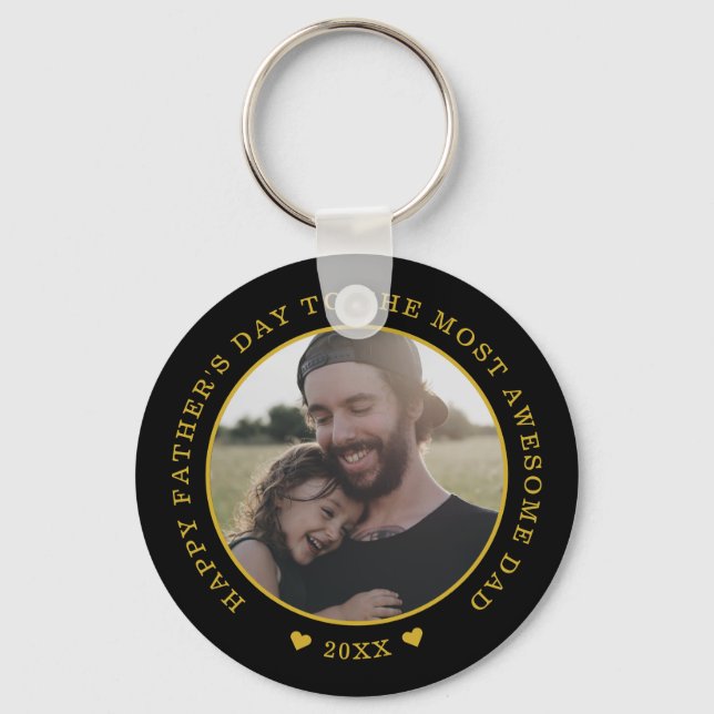Black And Gold Happy Father's Day Photo   Key Ring (Front)