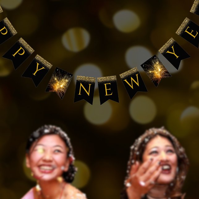 Black and gold Happy New Year Bunting (Creator Uploaded)