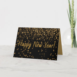 Black and Gold HAPPY NEW YEAR Personalised  Card
