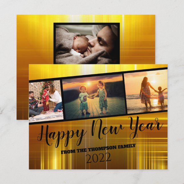 Black and Gold Happy New Year Photo Collage Postcard (Front/Back)