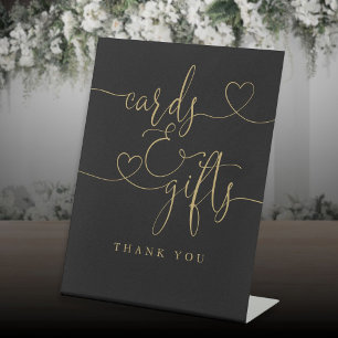Black And Gold Heart Script Cards And Gifts Pedestal Sign