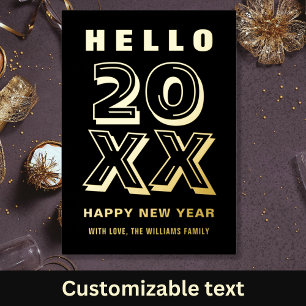 Black And Gold Hello Happy New Year Typography