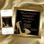 Black and Gold High Heels Womans 50th Birthday Invitation<br><div class="desc">Elegant black and gold glitter high heel shoes woman's fiftieth birthday party invitation. This beautiful black and gold high heel shoe party invitation is easily customised for your event by adding your event details,  font style,  font size & colour,  and wording.</div>