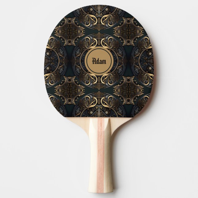 Black and Gold Historical Medieval  Ping Pong Paddle (Front)