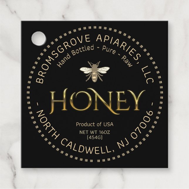 Black and Gold Honey Label Nutrition Facts Tag   (Front)