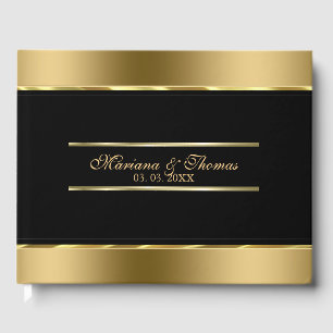 Black And Gold Horizontal Stripes Guest Book