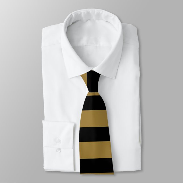 Black and Gold Horizontally-Striped Tie (Tied)