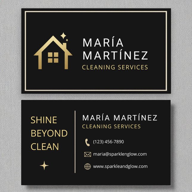 Black and Gold House Cleaning Services Business Card (Creator Uploaded)