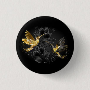 Black and Gold Hummingbird 3 Cm Round Badge