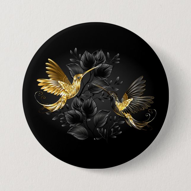 Black and Gold Hummingbird 7.5 Cm Round Badge (Front)