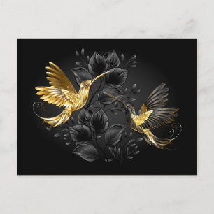 Black and Gold Hummingbird Announcement Postcard