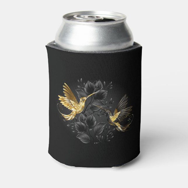 Black and Gold Hummingbird Can Cooler (Can Back)