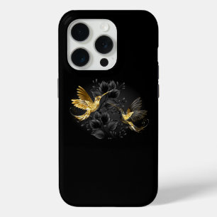 Black and Gold Hummingbird iPhone 15 Pro Case